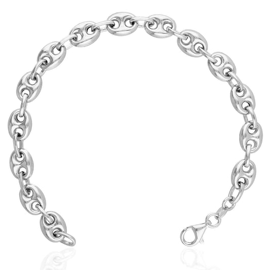 Sterling Silver Puffed Anchor Mariner Fancy Bracelet (Hollow) 8"