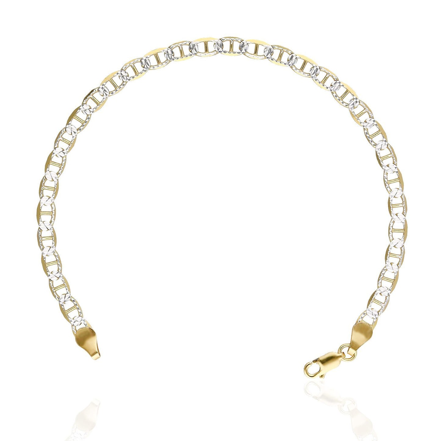 14K Yellow Gold Over Silver 4.4mm Diamond-Cut Pave Mariner Anchor Bracelet 7"-8"