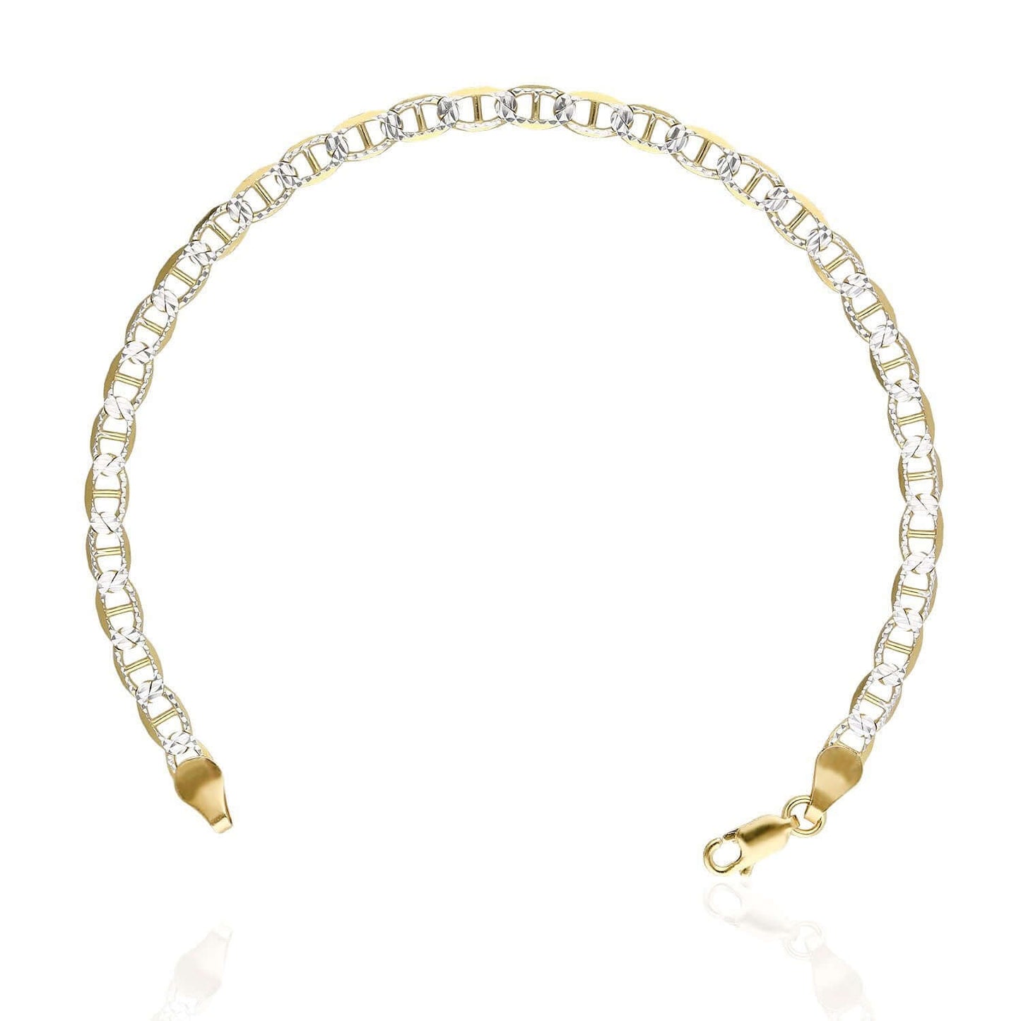 14K Yellow Gold Over Silver 4.4mm Diamond-Cut Pave Mariner Anchor Bracelet 7"-9"