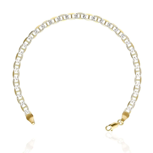 14K Yellow Gold Over Silver 4.4mm Diamond-Cut Pave Mariner Anchor Bracelet (Solid Links) 7"-9"