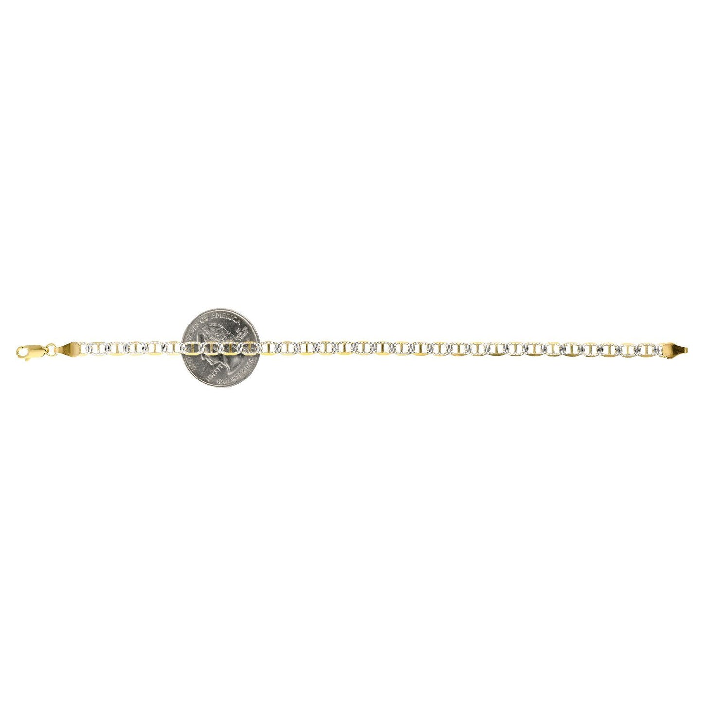 14K Yellow Gold Over Silver 4.4mm Diamond-Cut Pave Mariner Anchor Bracelet 7"-8"