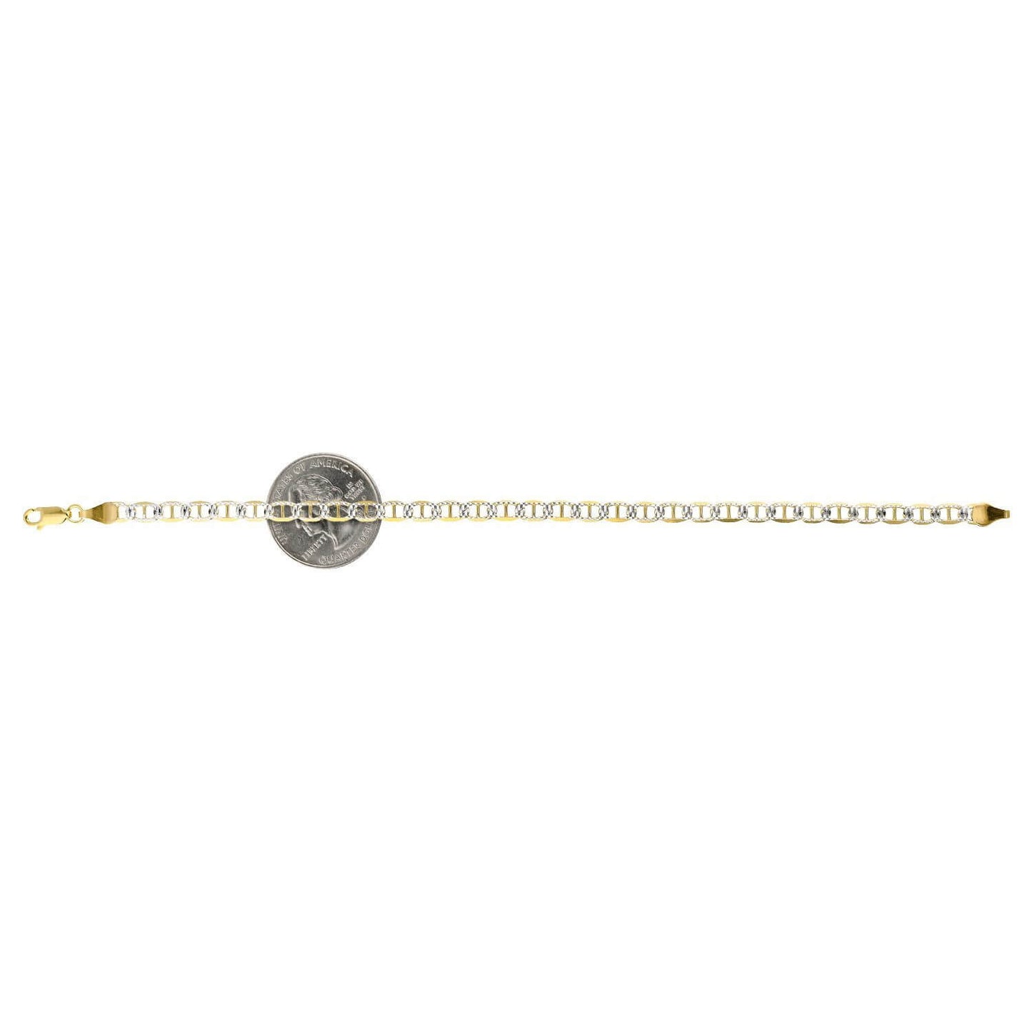 14K Yellow Gold Over Silver 4.4mm Diamond-Cut Pave Mariner Anchor Bracelet 7"-9"