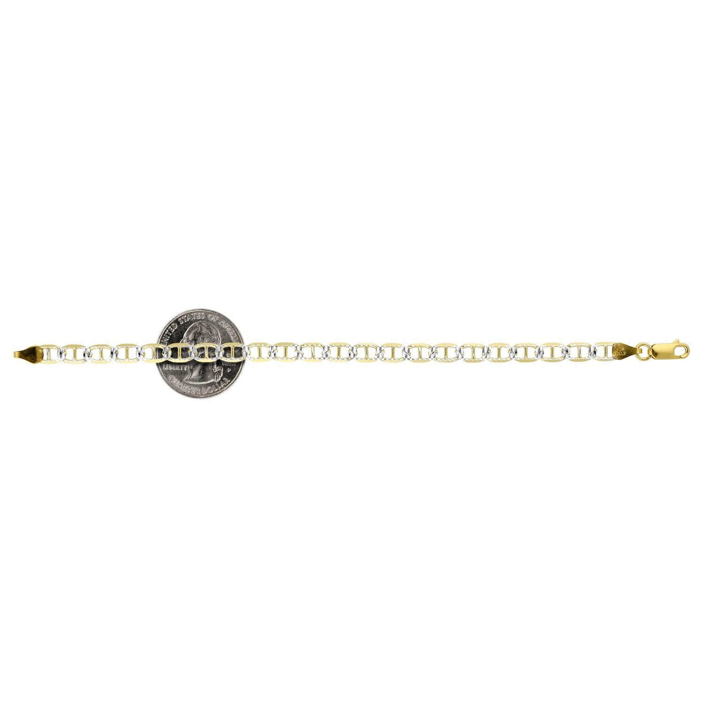 14K Yellow Gold Over Silver 5.2mm Diamond-Cut Pave Mariner Anchor Bracelet (Solid Links) 7"-9"