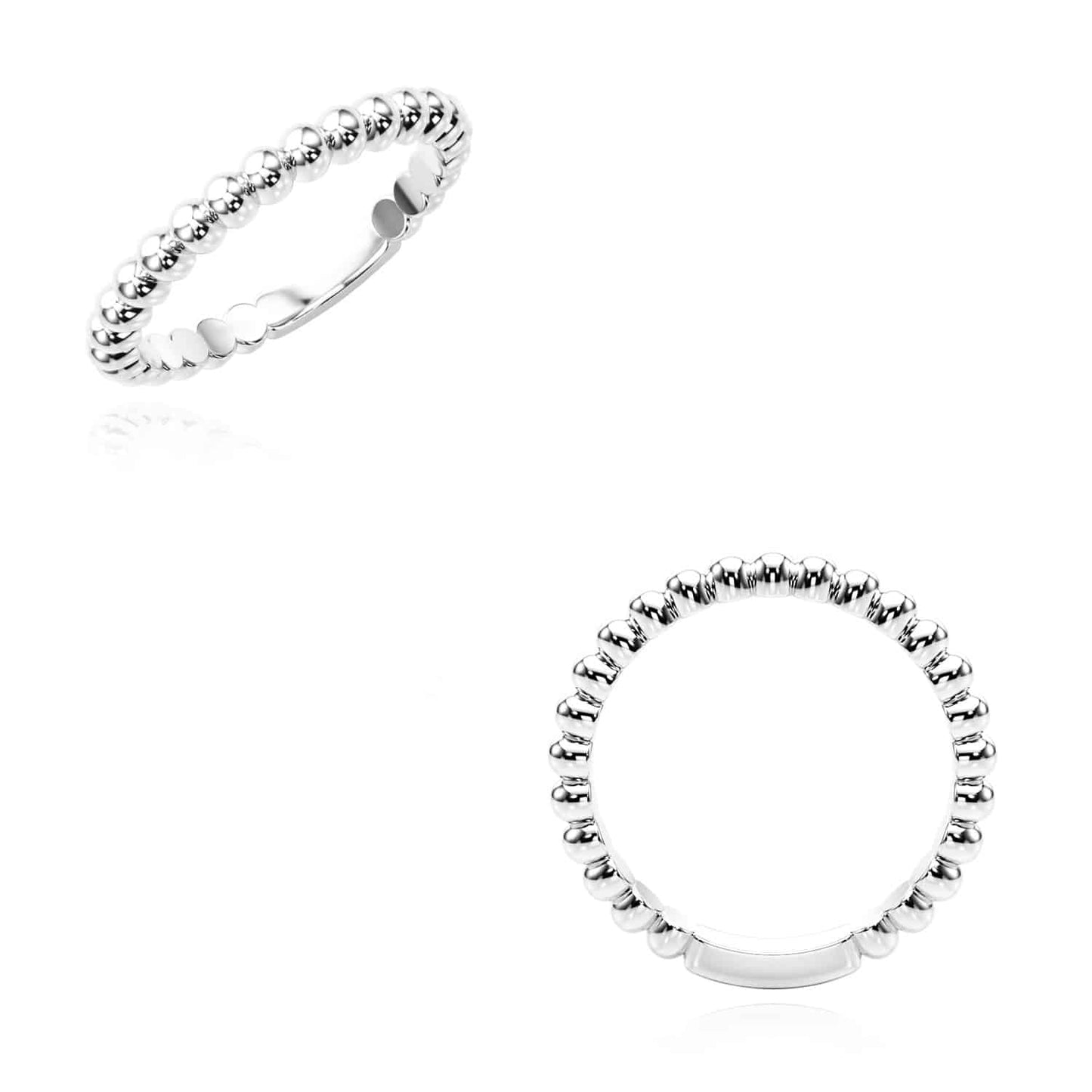 14K Real Gold White Beaded Band Ring