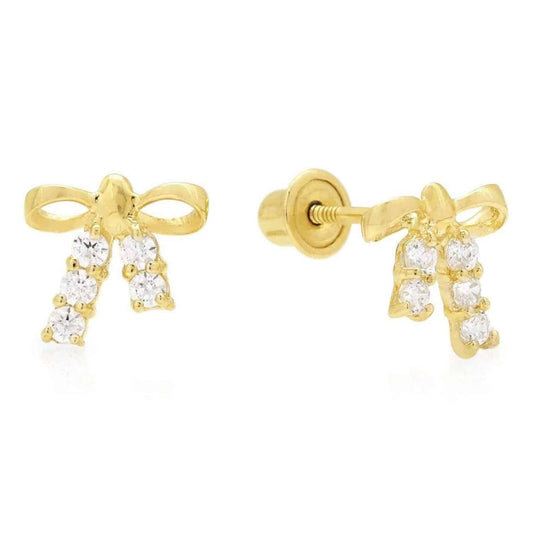 14K Yellow Gold 0.20Ct CZ Bow-Tie Stud Earrings 7mm