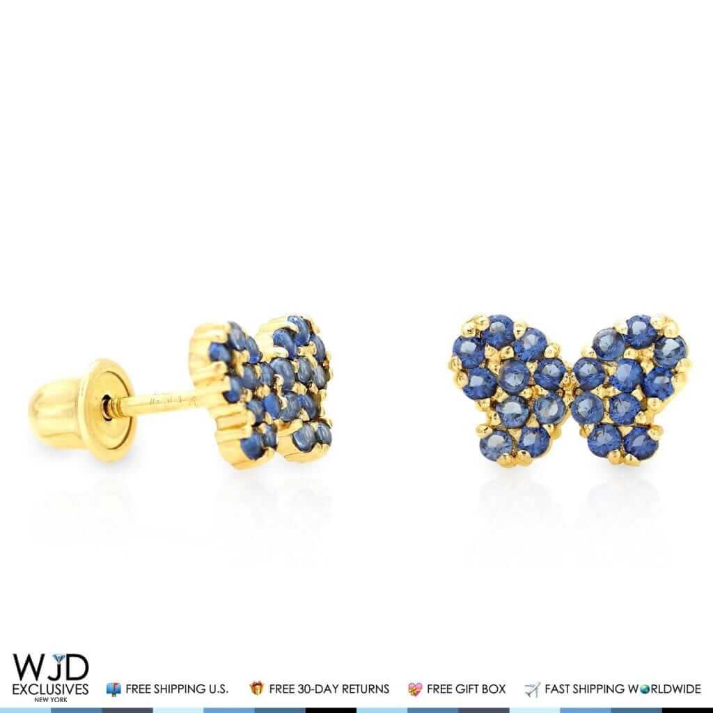 14k Yellow Gold Birthstone Butterfly Screw Back Stud Earrings