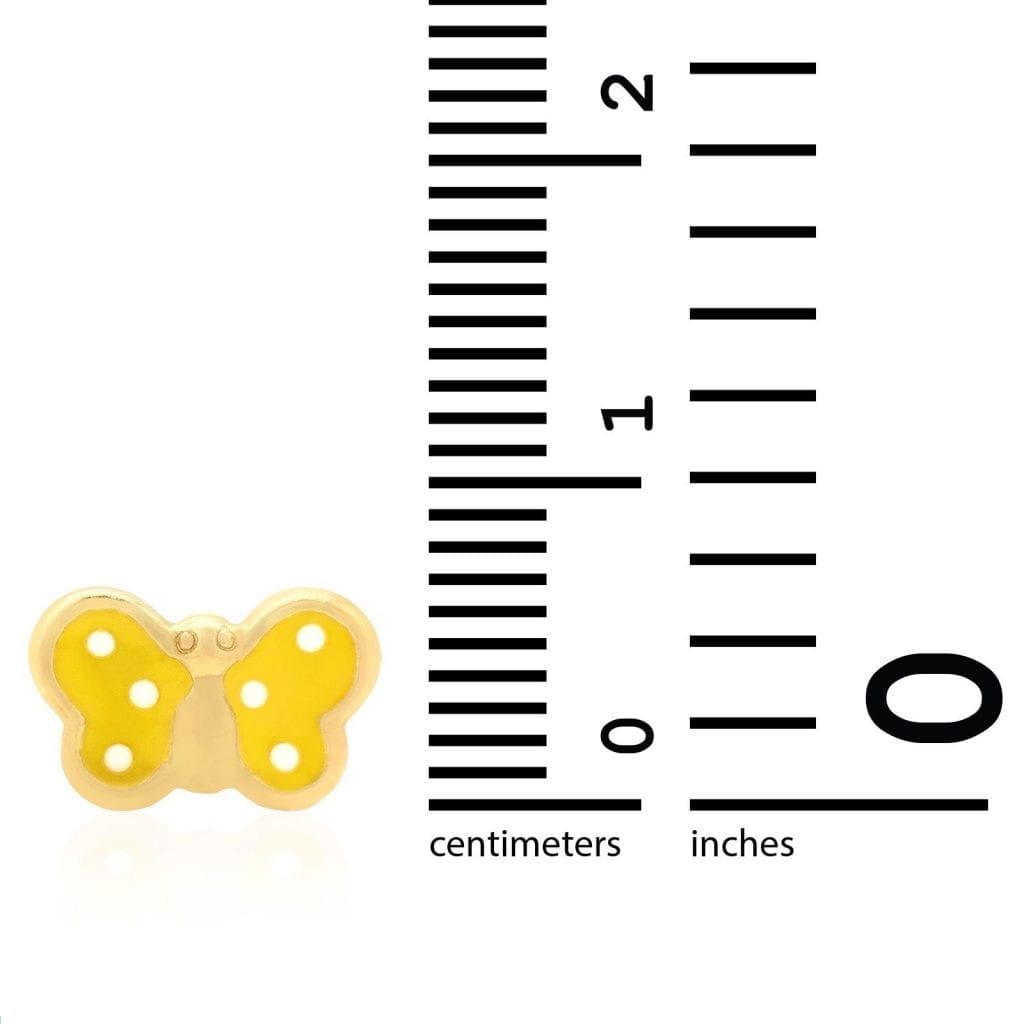 Kid's 14k Yellow Gold Enamel Butterfly Baby Screw Back Stud Earrings Large