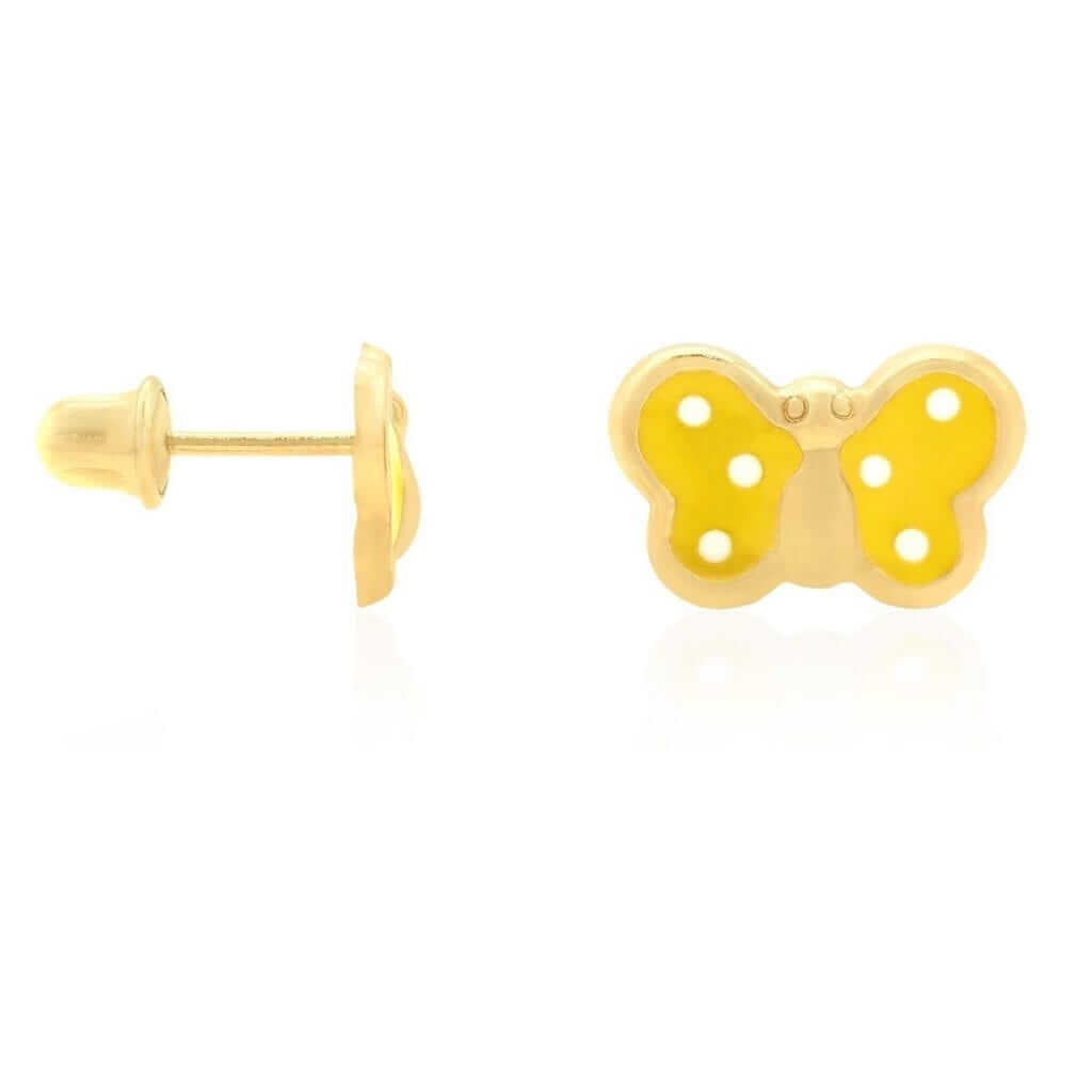 Kids 14K Yellow Gold Enamel Butterfly Baby Screw Back Stud Earrings Large