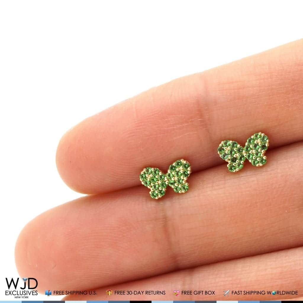 14k Yellow Gold Simulated Birthstone Butterfly Screw Back Stud Earrings