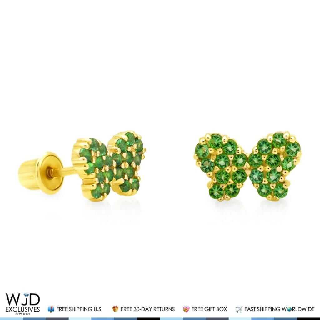 14k Yellow Gold Birthstone Butterfly Screw Back Stud Earrings