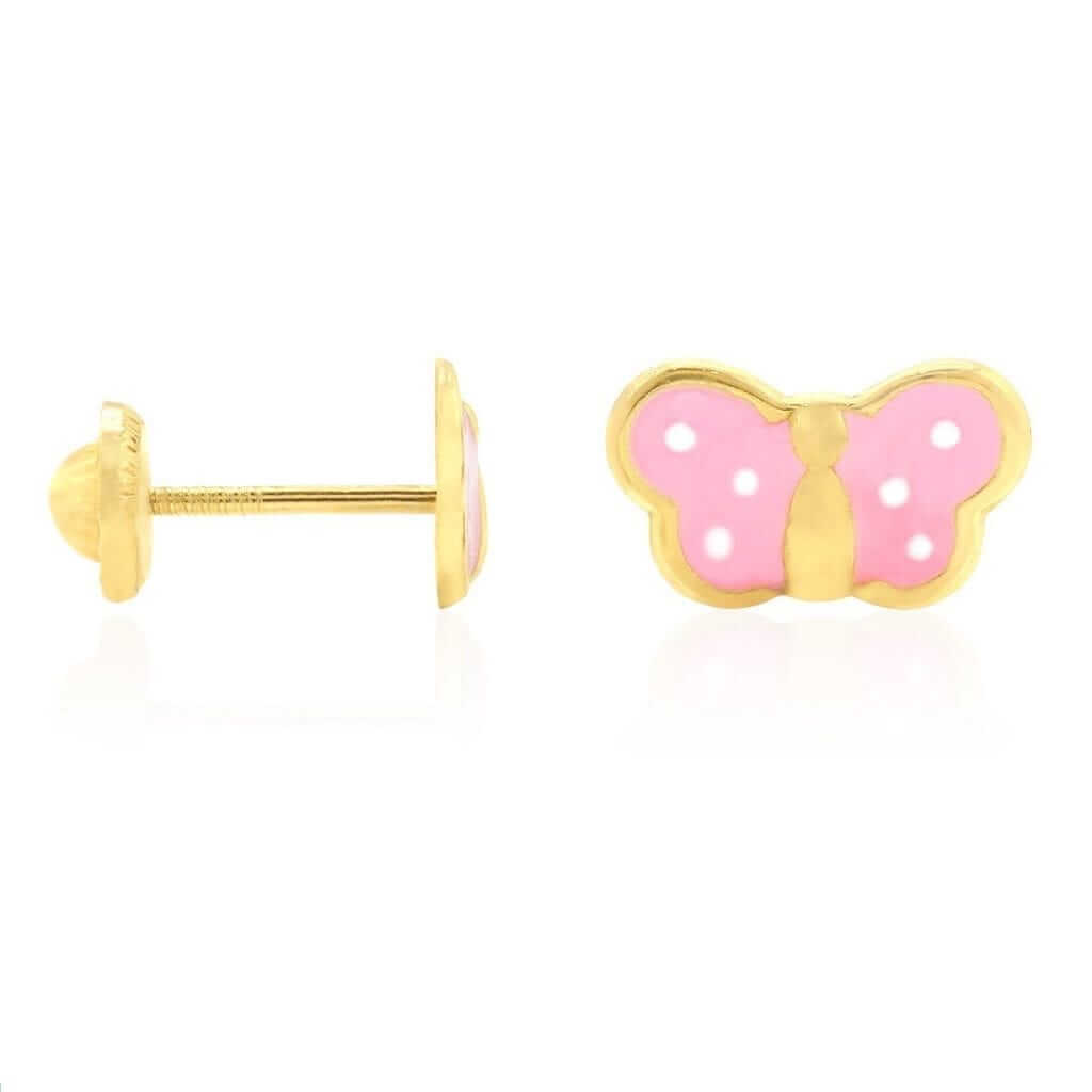 Kids 14K Yellow Gold Enamel Butterfly Baby Screw Back Stud Earrings Large