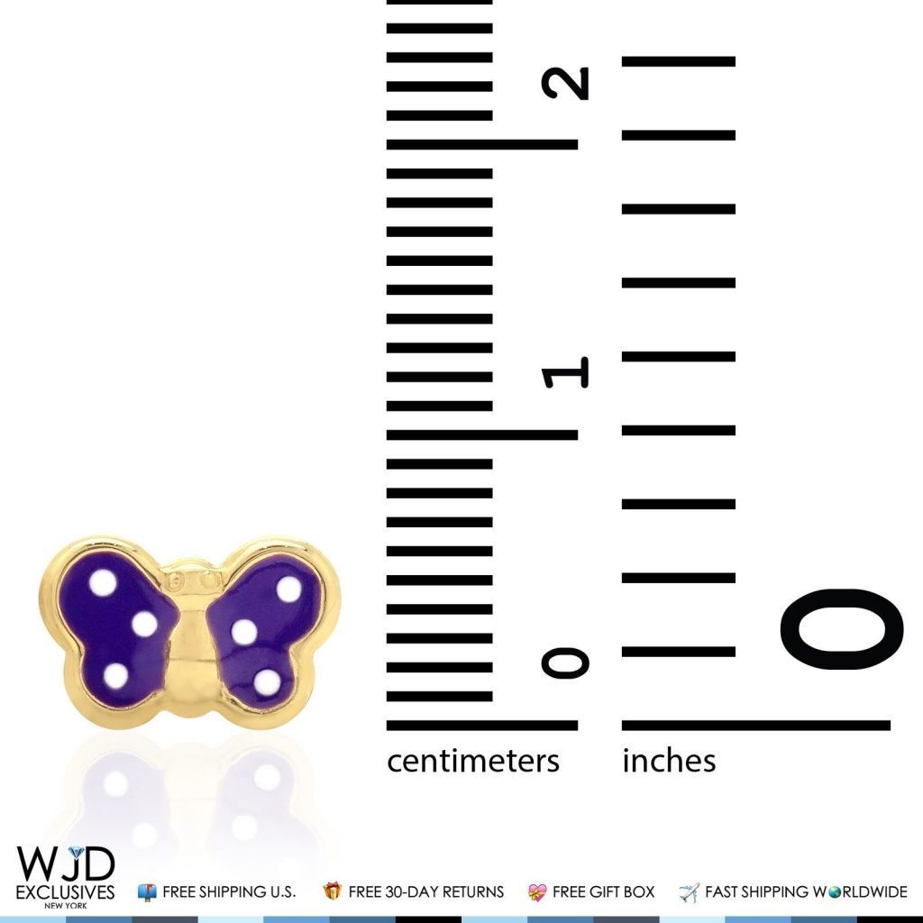 Kid's 14k Yellow Gold Enamel Butterfly Baby Screw Back Stud Earrings Large