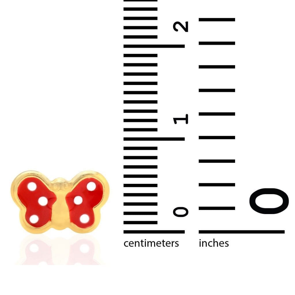 Kid's 14k Yellow Gold Enamel Butterfly Baby Screw Back Stud Earrings Large