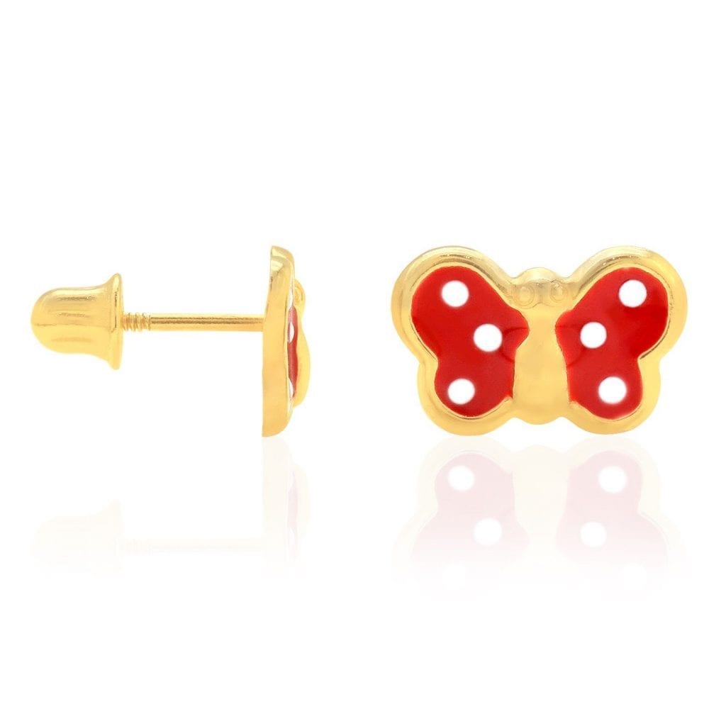 Kid's 14k Yellow Gold Enamel Butterfly Baby Screw Back Stud Earrings Large