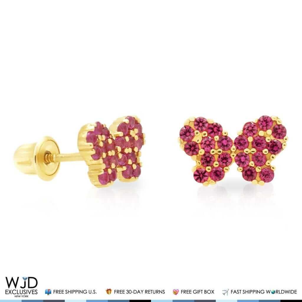 14k Yellow Gold Birthstone Butterfly Screw Back Stud Earrings