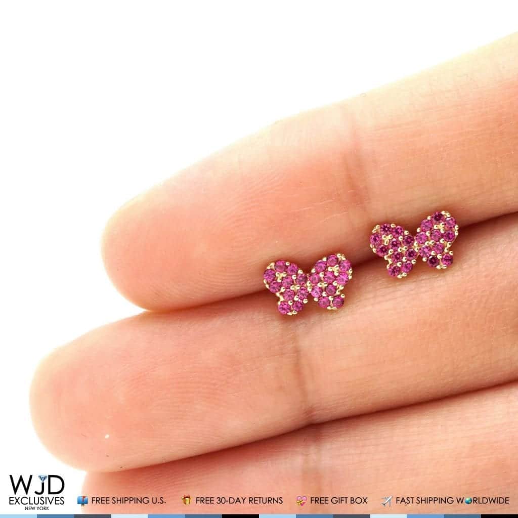 14k Yellow Gold Simulated Birthstone Butterfly Screw Back Stud Earrings