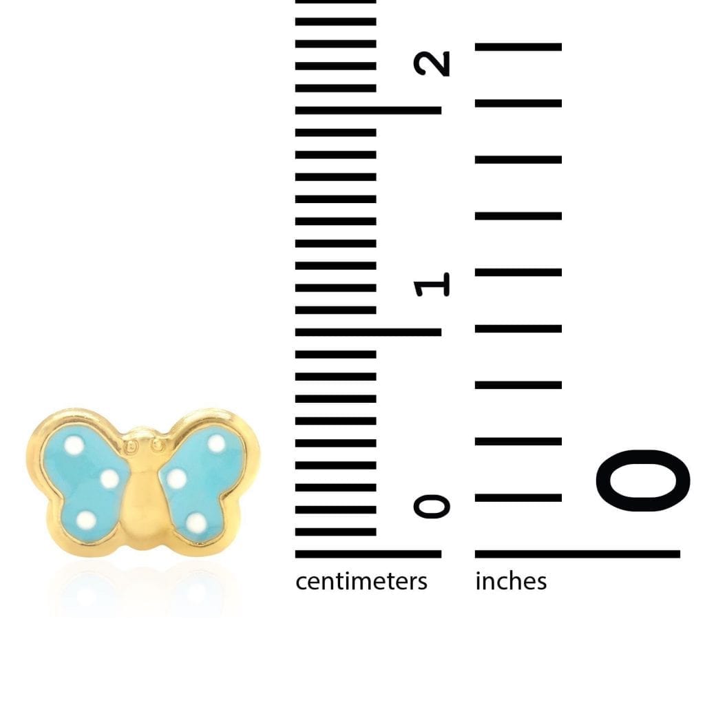 Kid's 14k Yellow Gold Enamel Butterfly Baby Screw Back Stud Earrings Large