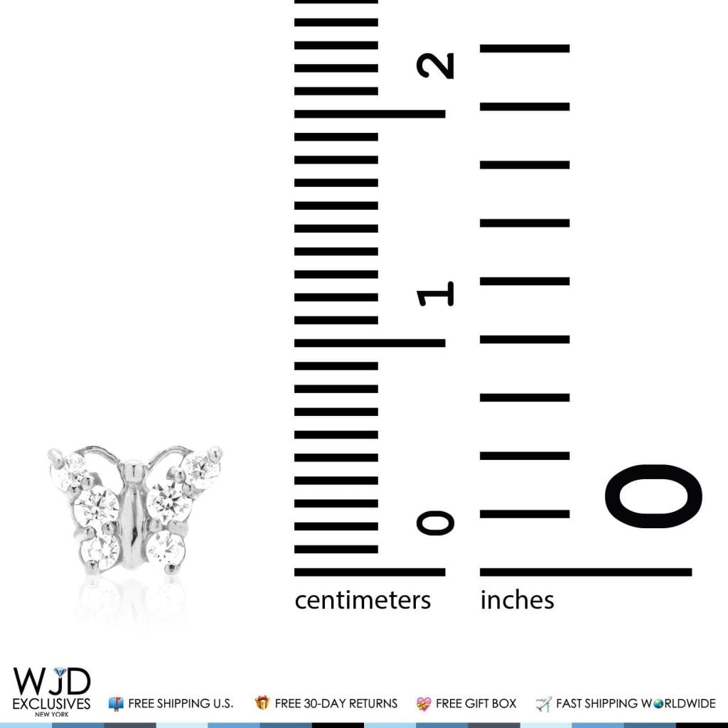 14K White Gold CZ Butterfly Baby Screwback Stud Kids Earrings