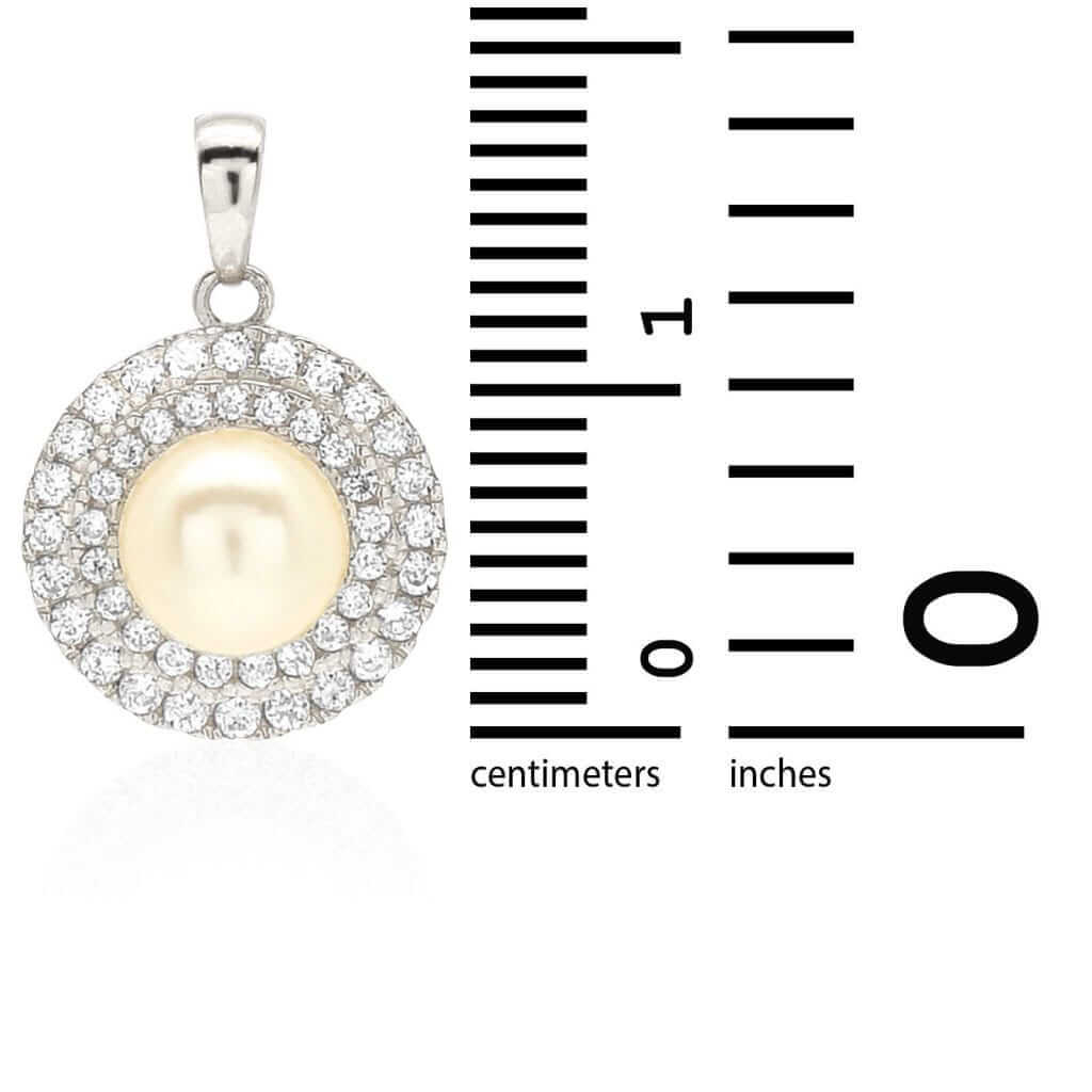 14K Gold 0.60Ct CZ Cultured Pearl Halo Pendant 0.71"