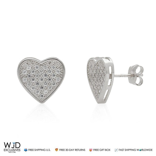 14K White Gold Heart Cluster Stud Earrings 10mm
