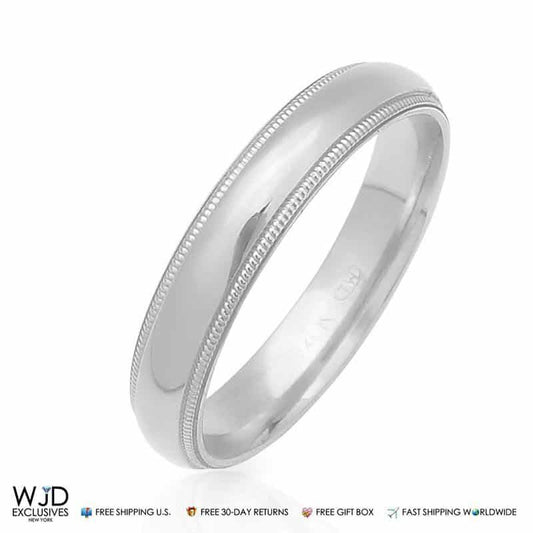 Solid 14K Gold White 4mm Milgrain Wedding Band Ring