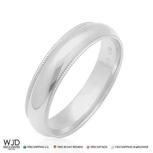 Solid 14K Gold White 5mm Milgrain Wedding Band Ring Size 11.5