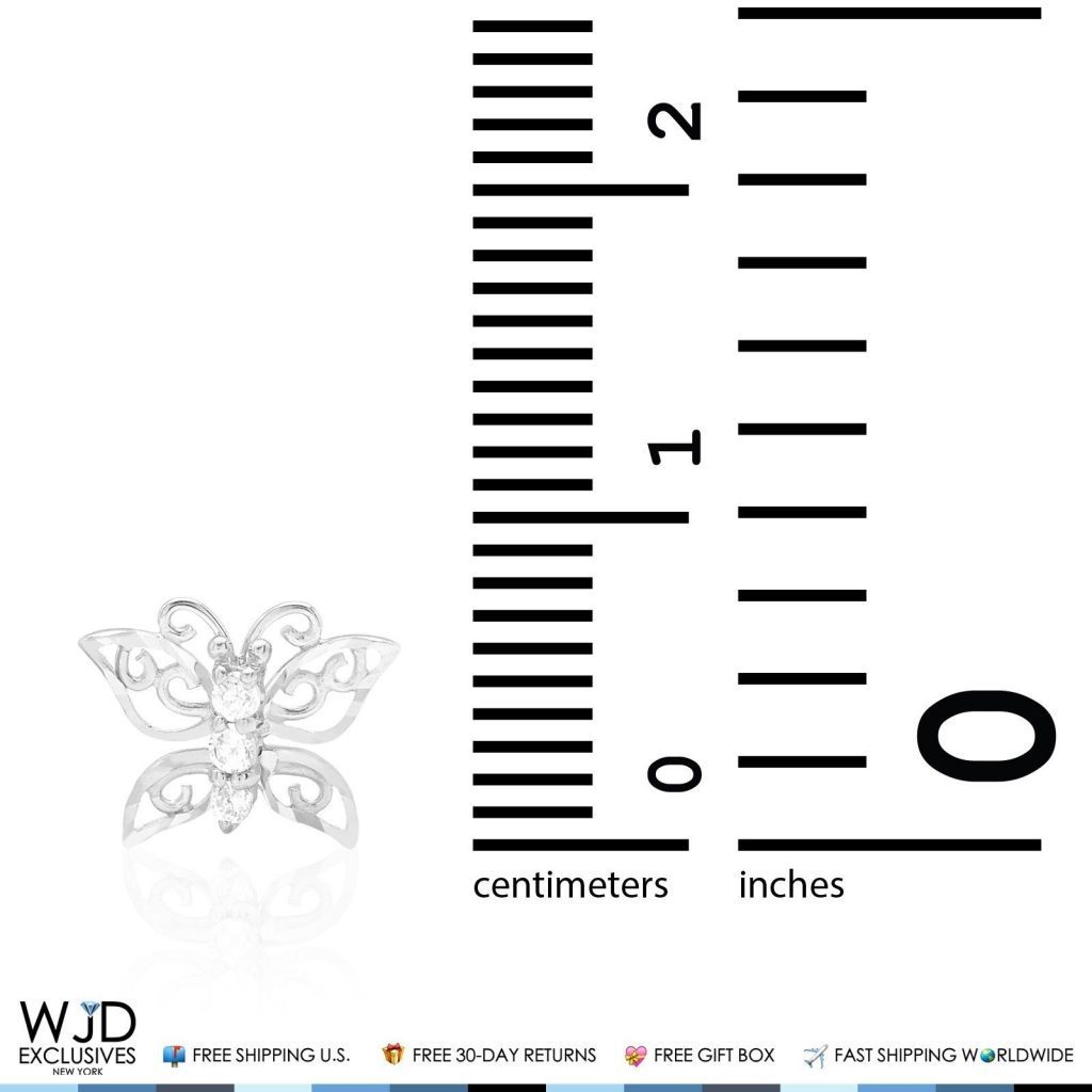 14K Solid White Gold Diamond Cut White Zircon Butterfly Screwback Stud Earrings