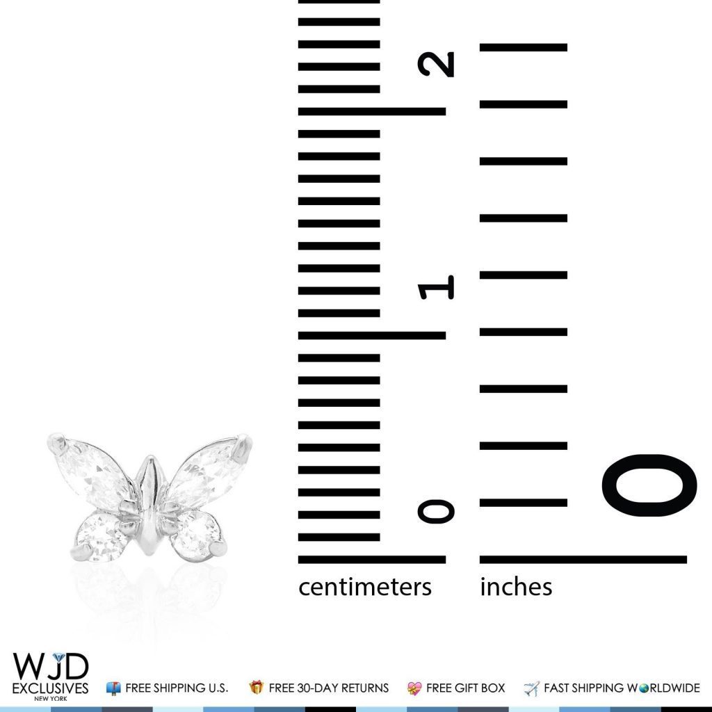14K Solid White Gold White Zircon Butterfly Baby Screw Back Stud Kid Earrings