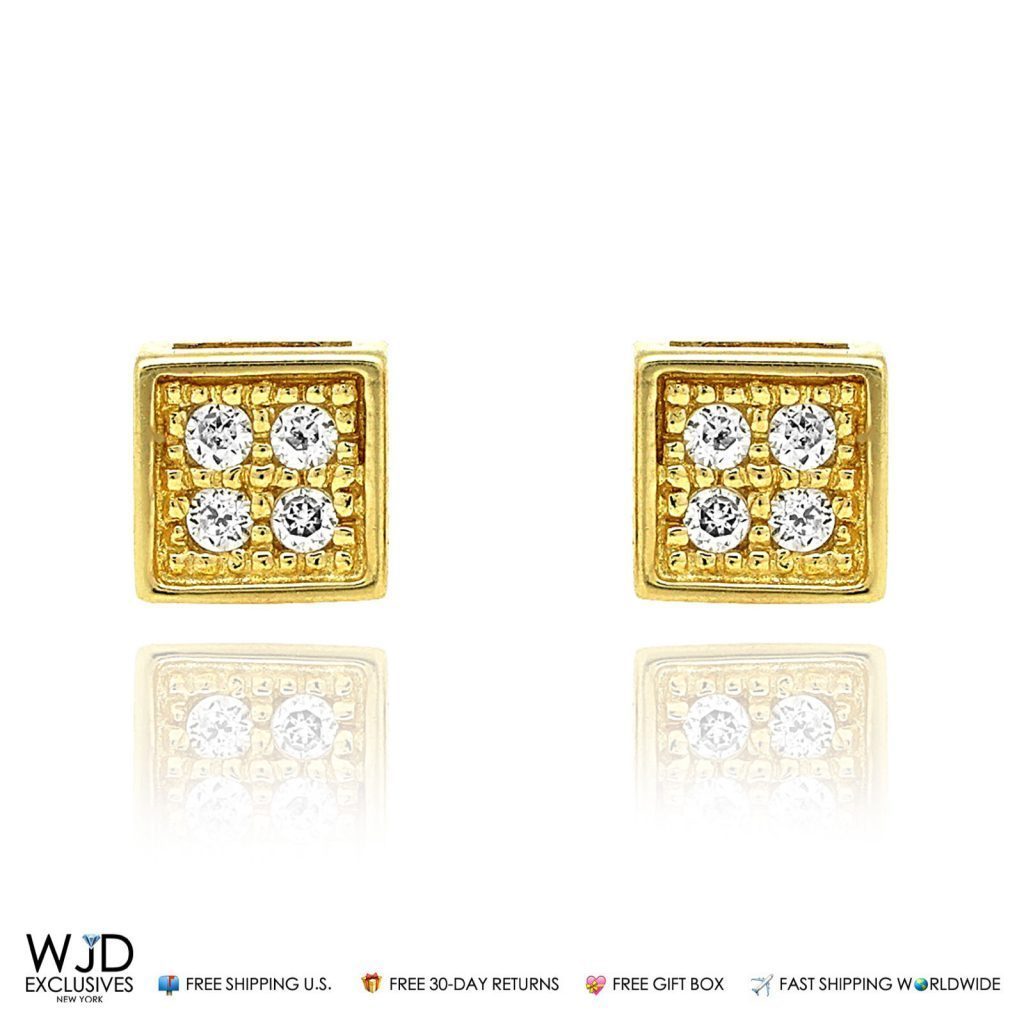 14K Yellow Gold 0.16Ct Created Diamond Composite Square Stud Earrings 4mm