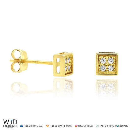 14K Yellow Gold 0.16Ct Created Diamond Composite Square Stud Earrings 4mm