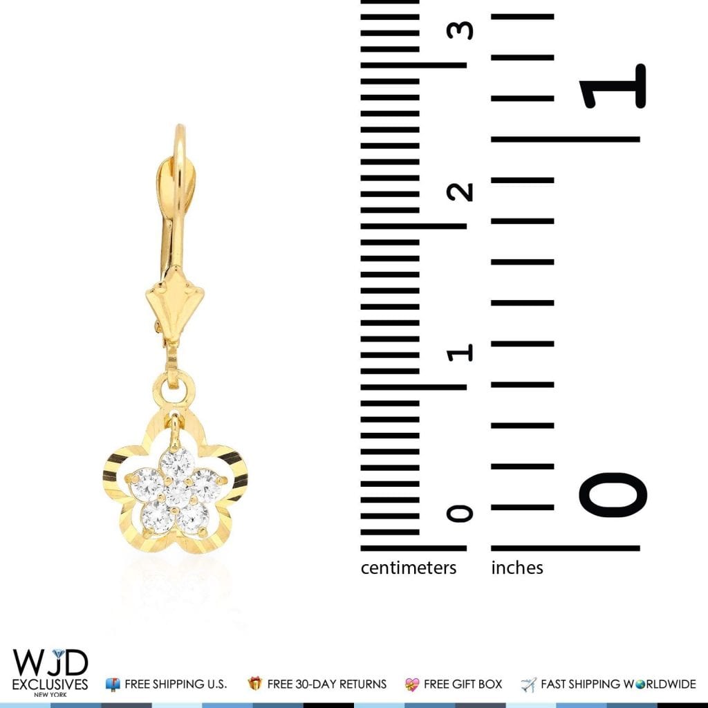 14K Yellow Gold 0.40Ct CZ Dangle Drop Leverback Earrings 1"