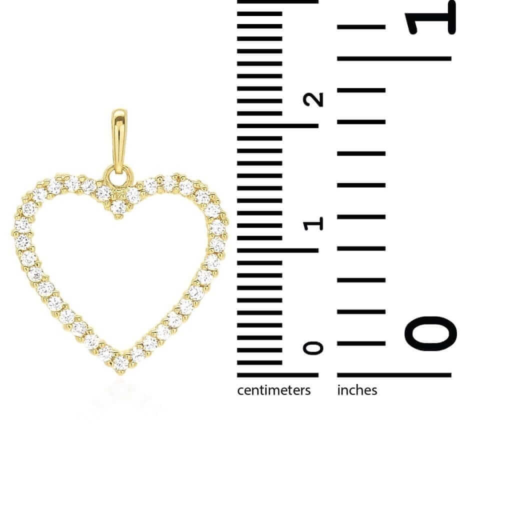 14K Yellow Gold White Gold 0.75Ct CZ Open Heart Pendant 0.8"