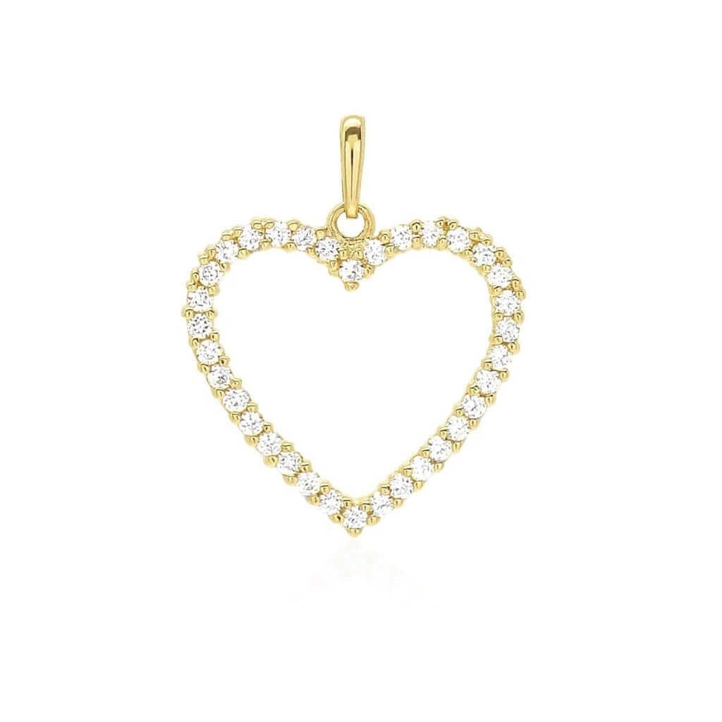14K Yellow Gold White Gold 0.75Ct CZ Open Heart Pendant 0.8"