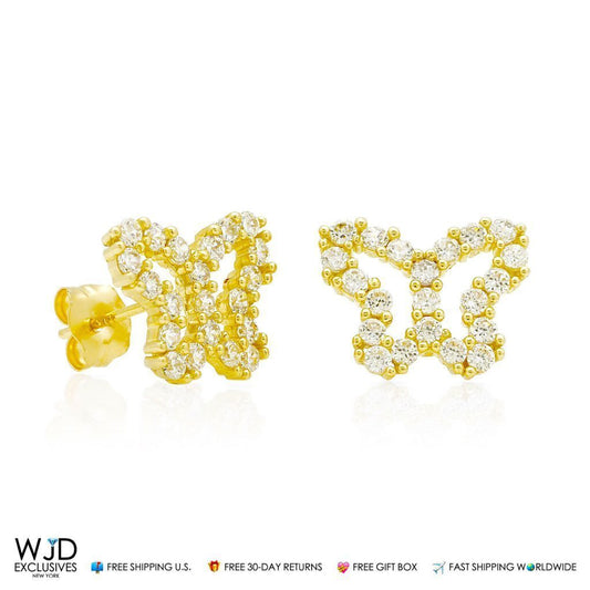 14K Yellow Gold 0.85Ct CZ Butterfly Stud Earrings 10.5mm