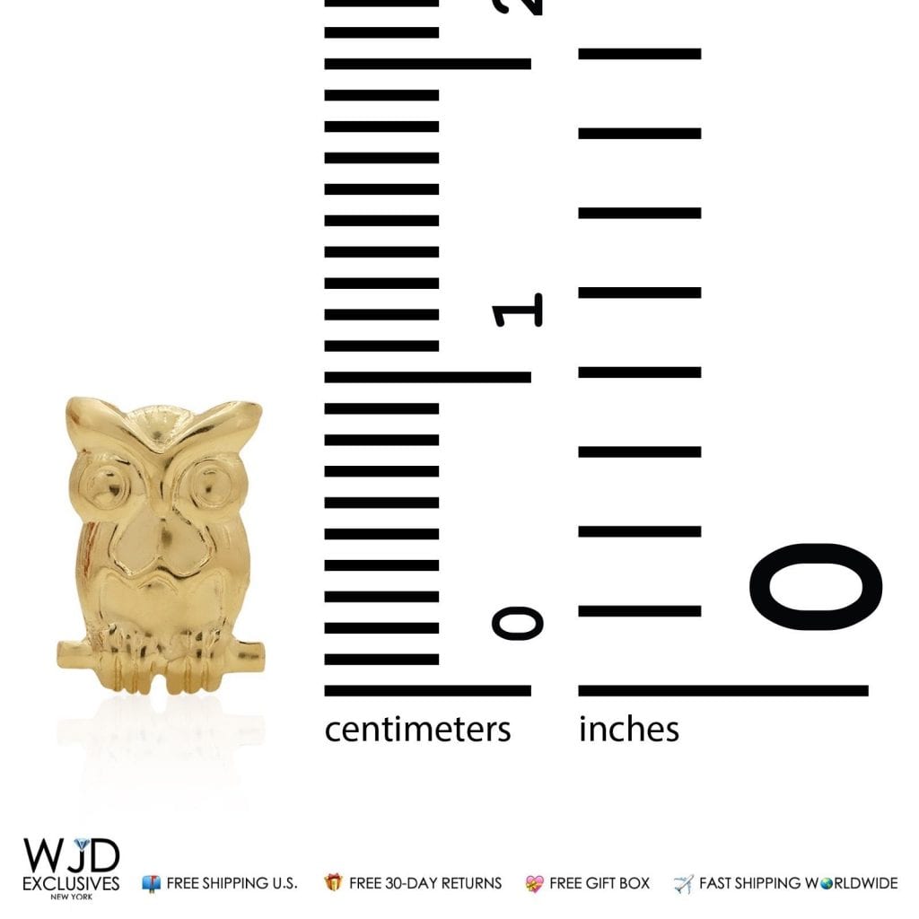 14K Solid Yellow Gold 10mm Children's Owl Stamping Pushback Stud Earrings
