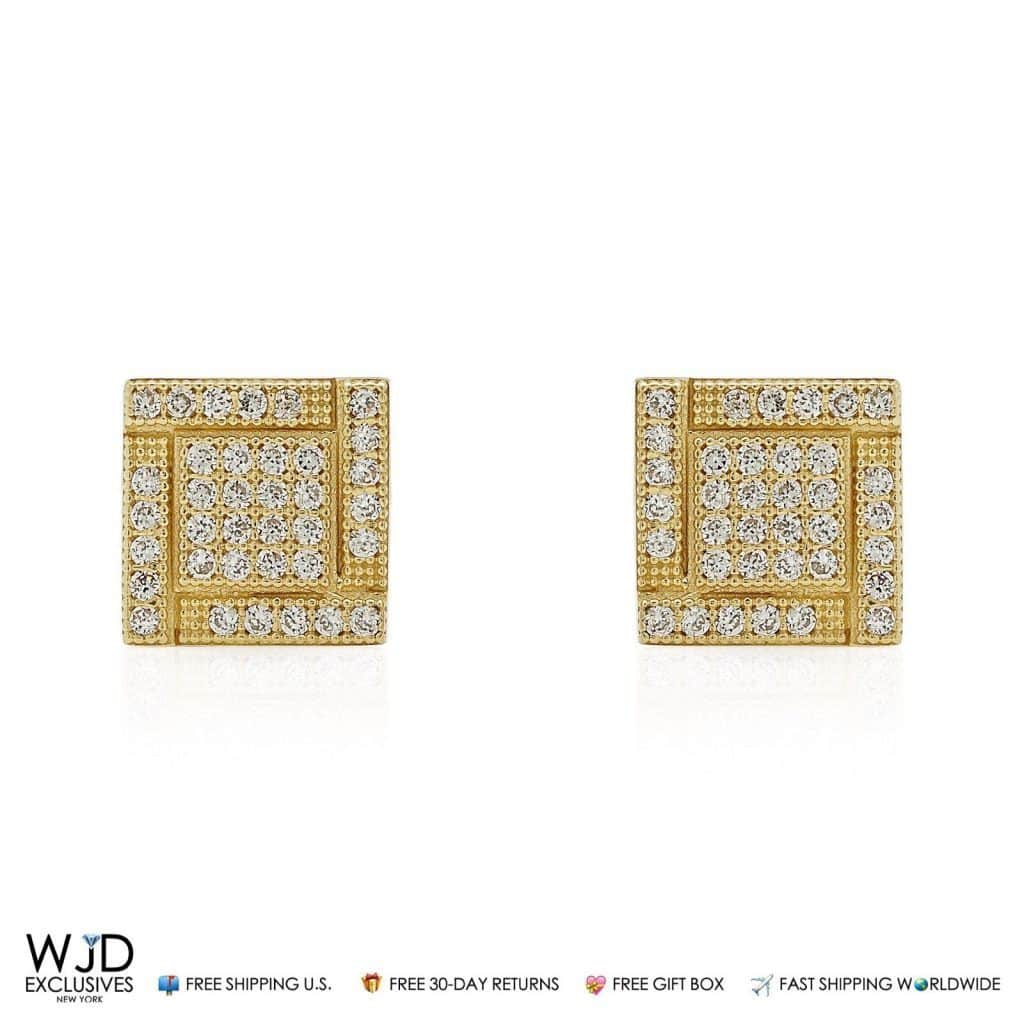 1.50Ct Created Diamond 14K Yellow Gold Square Shaped Stud Earrings 8.5mm