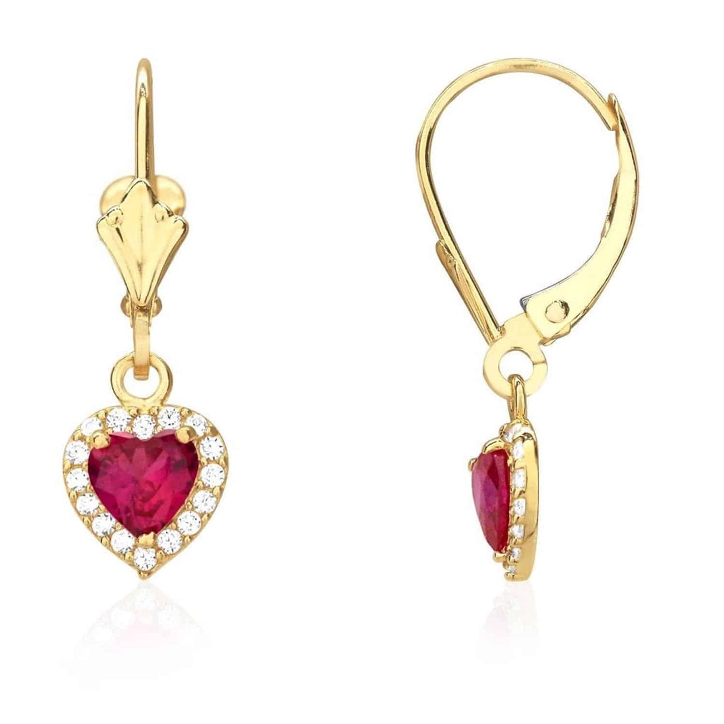 14K Yellow Gold 1Ct CZ Birthstone Heart Dangle Leverback Earrings