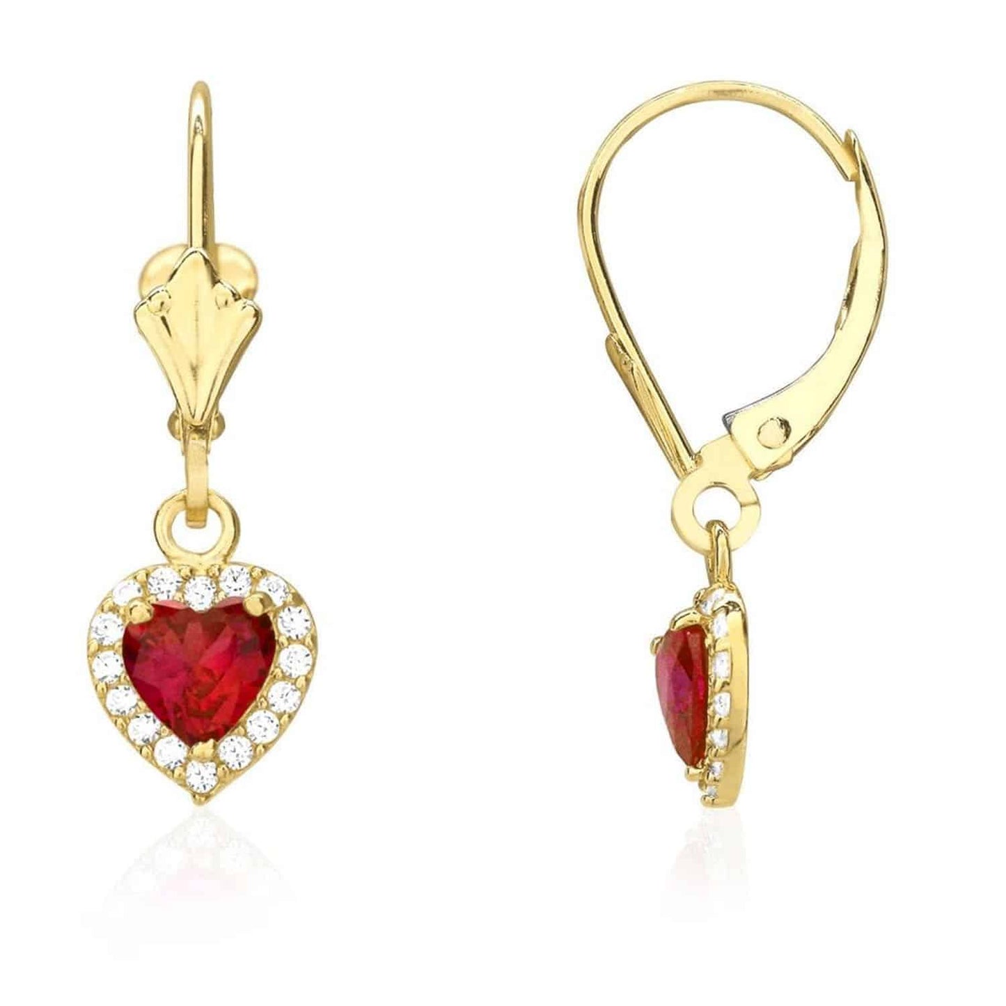 14K Yellow Gold 1Ct CZ Birthstone Heart Dangle Leverback Earrings