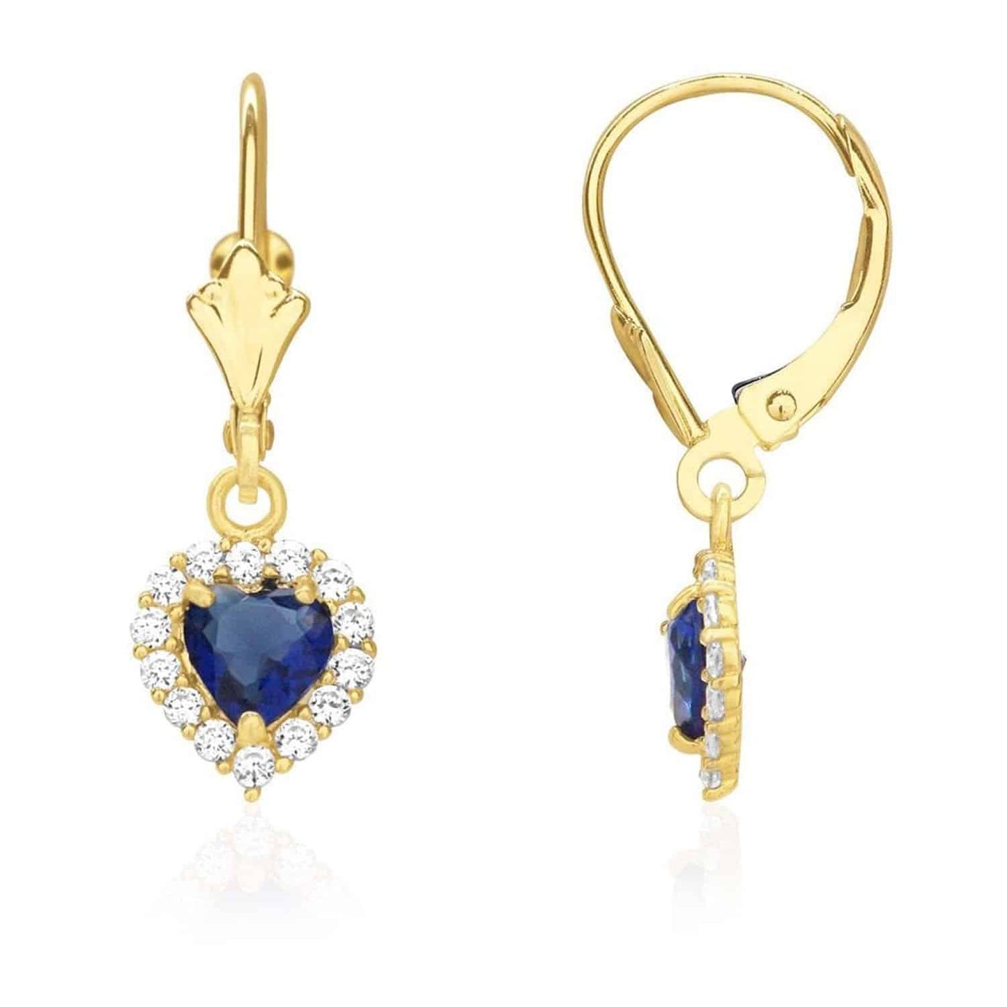 14K Yellow Gold 1Ct CZ Birthstone Heart Dangle Leverback Earrings