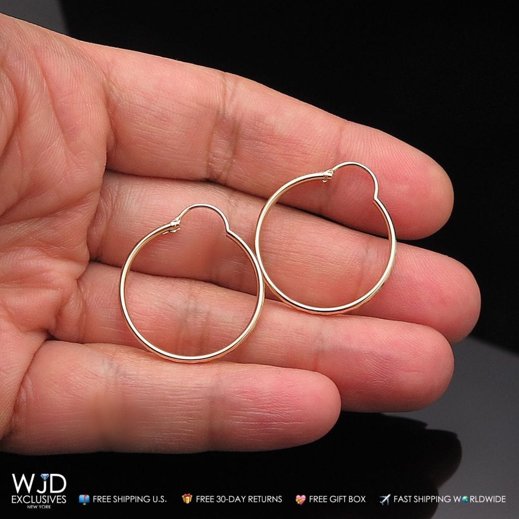 14K Solid Yellow Gold 2.5mm Wide Diamond Cut Hoop Earrings 1"