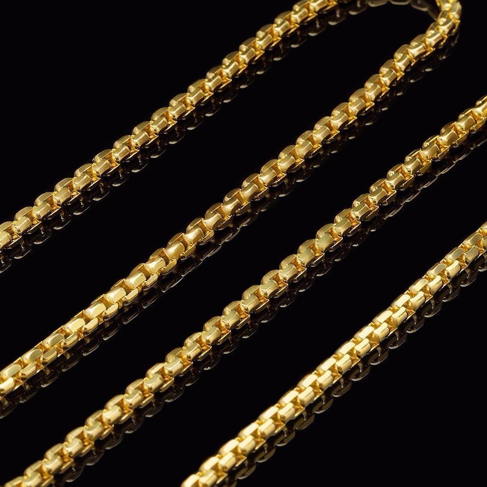 14K Real Gold 3mm Solid Round Box Chain Necklace 18"-30"