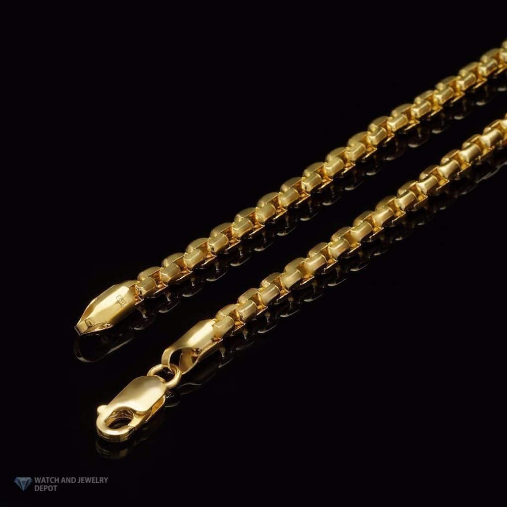 14K Real Gold 3mm Solid Round Box Chain Necklace 18"-30"