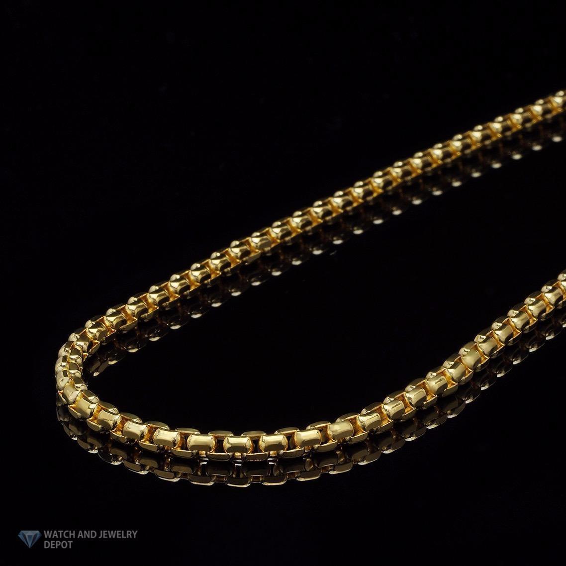 14K Real Gold 3mm Solid Round Box Chain Necklace 18"-30"