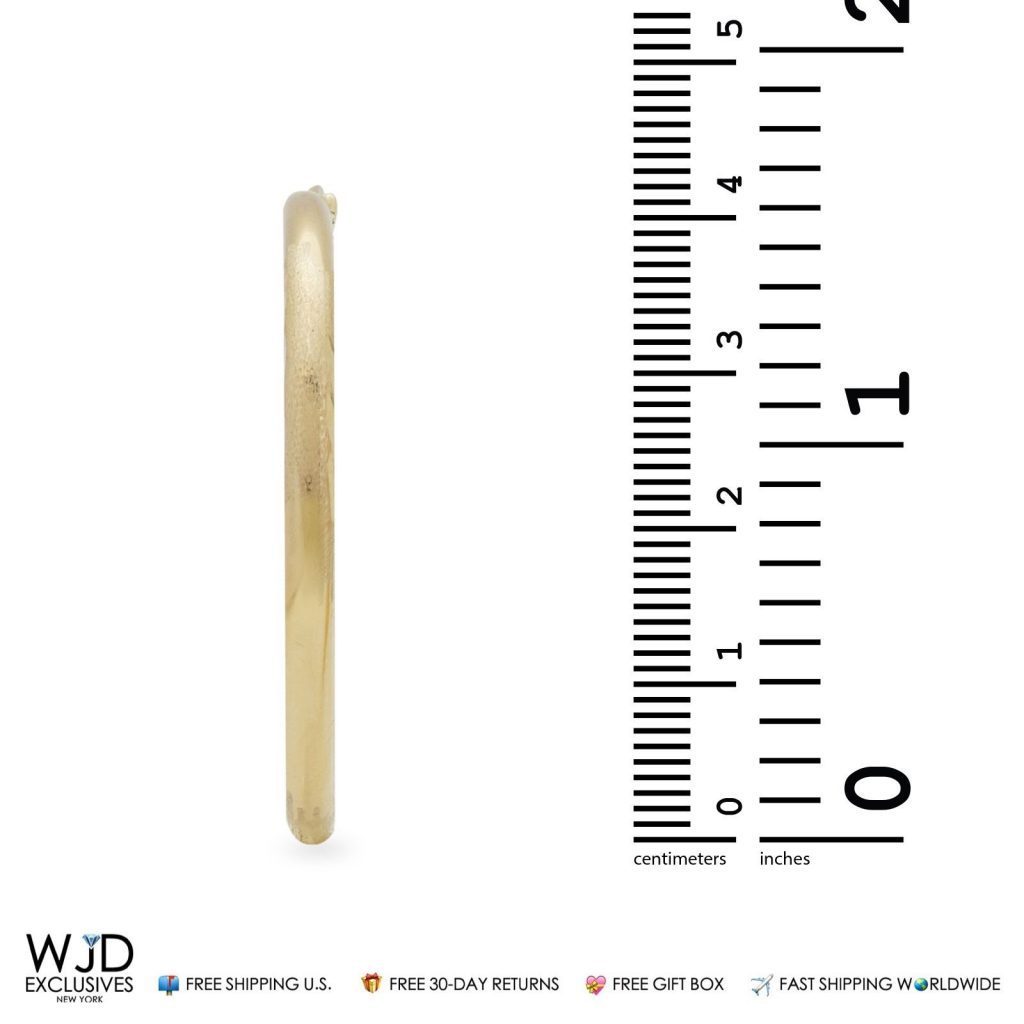 14K Real Yellow Gold 3mm Diamond-Cut Hoop Earrings 1.6"