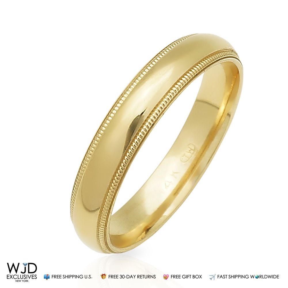 14K Solid Yellow Gold 4mm Milgrain Wedding Band Ring Size 8 Sizable