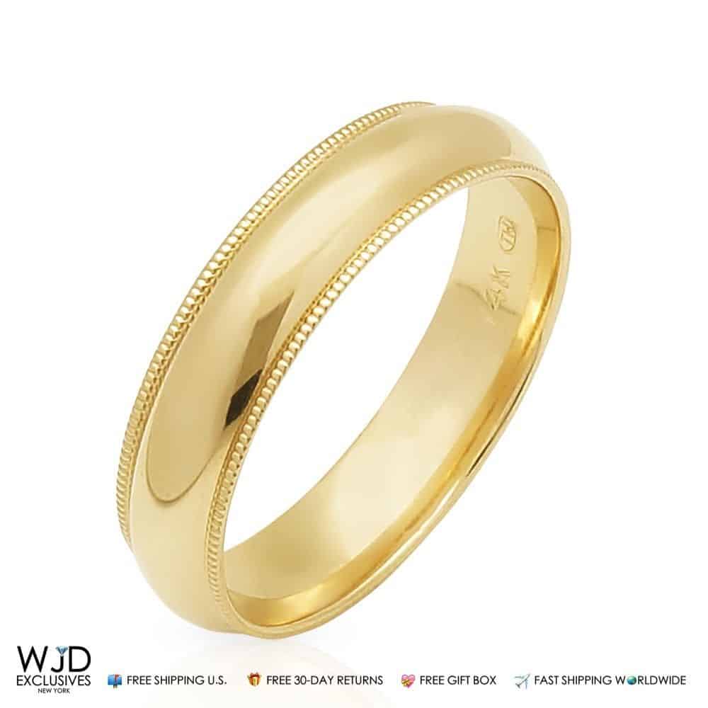 Solid 14K Gold Yellow 5mm Milgrain Wedding Band Ring