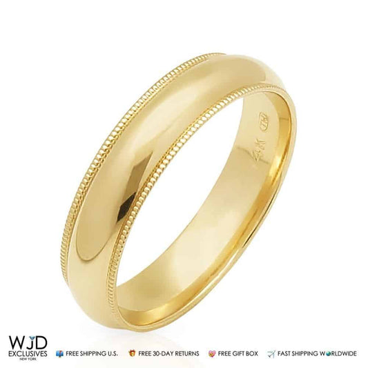 Solid 14K Yellow Gold 5mm Milgrain Wedding Band Ring