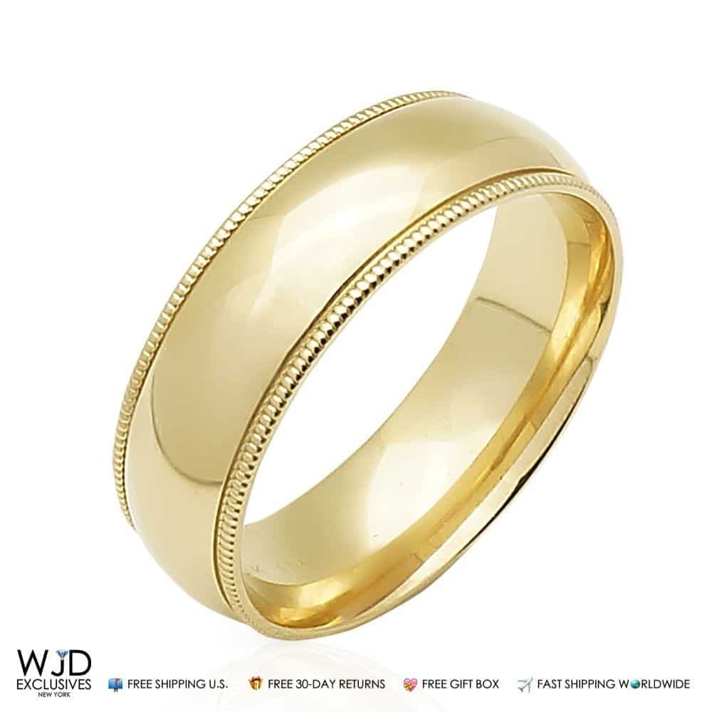 14K Real Gold Yellow 6mm Milgrain Wedding Ring
