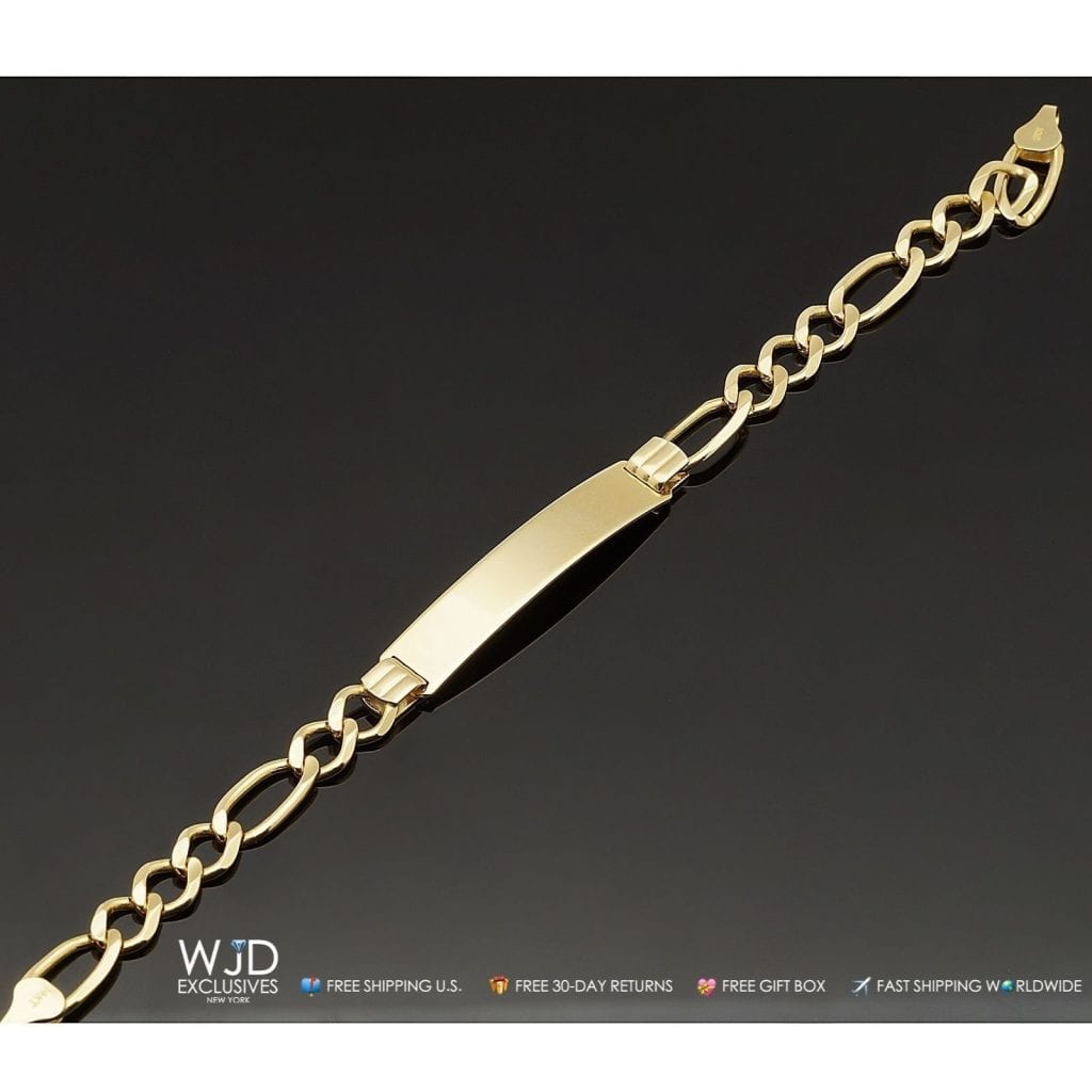 Engravable 14K Yellow Gold 7.5mm Figaro Personalized ID Bracelet 8"