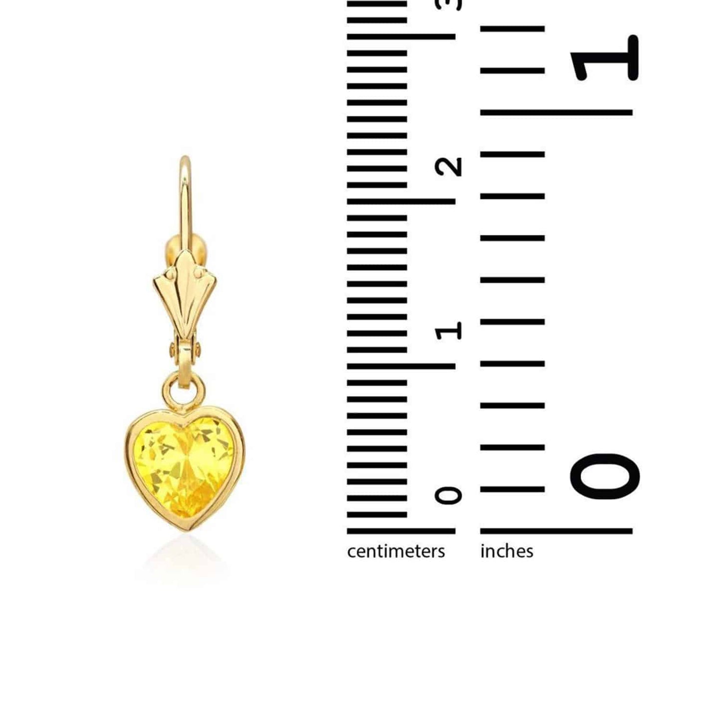 14K Yellow Gold Bezel Set Heart Shaped Birthstone Dangle Leverback Earrings